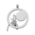 Dragonfly in Circle Pendant  with 10mm Cup for Cabochon Silver Plated Alternative Image