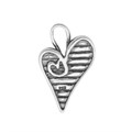 Antiqued Offset Heart Charm/Pendant Appx 19x12mm  Sterling Silver Alternative Image