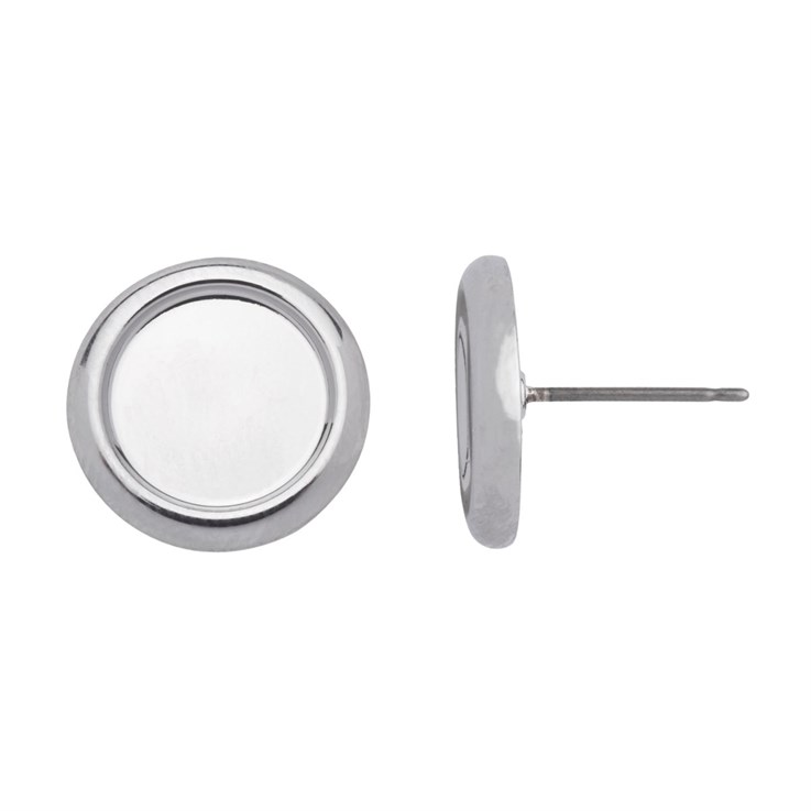 Earstud with 10mm Cup for Cabochon without scrolls Silver Plated