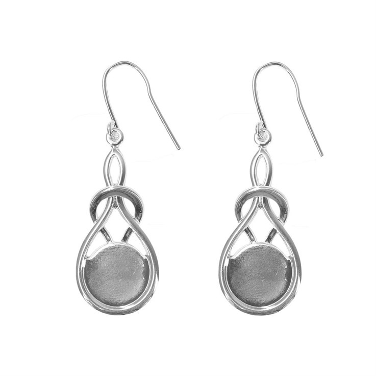 Earwire Dropper Teardrop with 12mm Cup for Cabochon Silver Plated