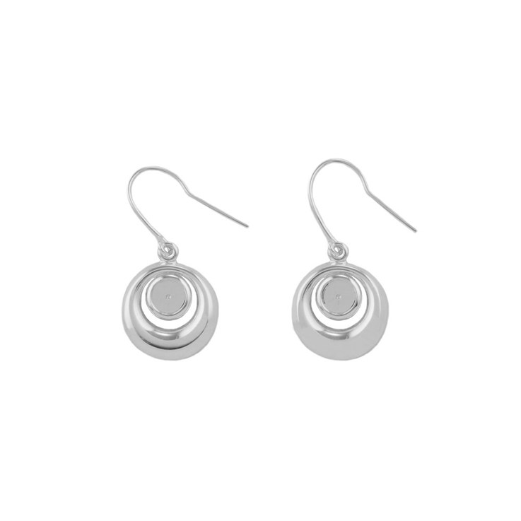 Round Swirl Eardrop with 5mm Cup for Cabochon Silver Plated