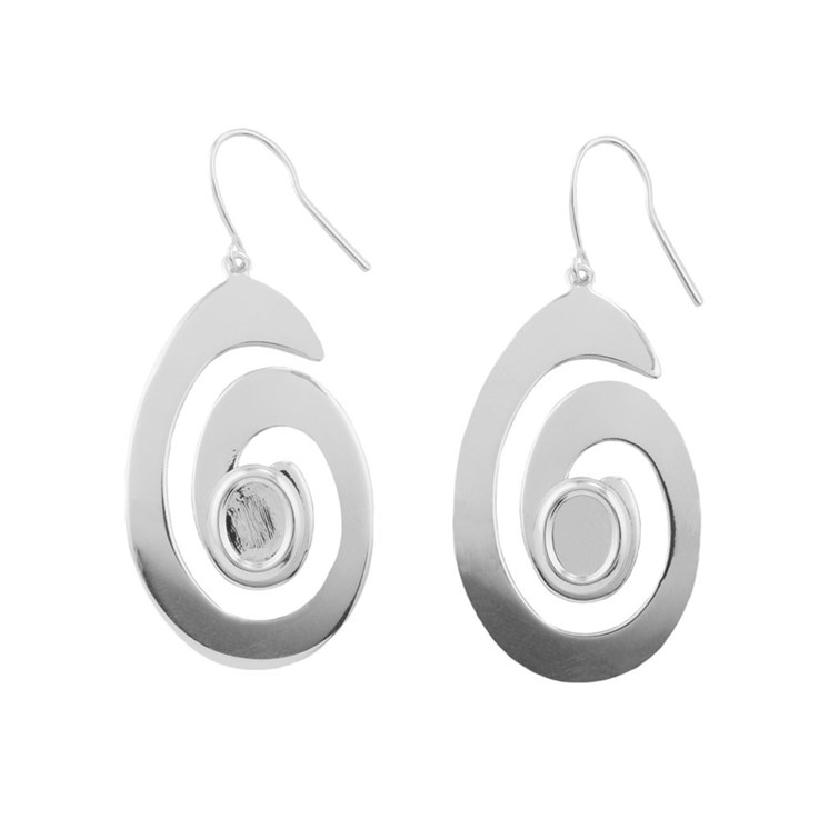Oval Swirl Eardrop with 8x6mm Cup for Cabochon Silver Plated