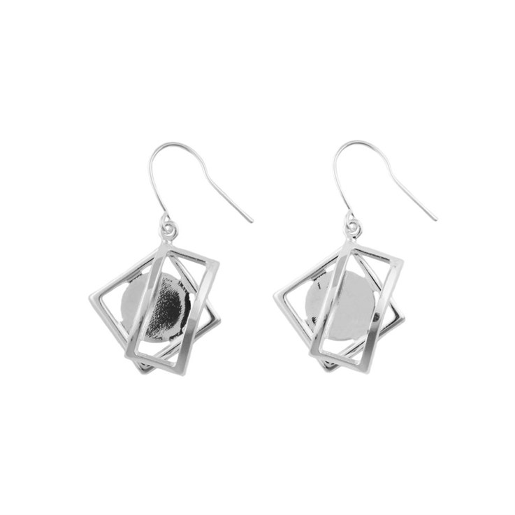 Square/Oblong Eardrop with 12mm Pad  for Cabochon Silver Plated