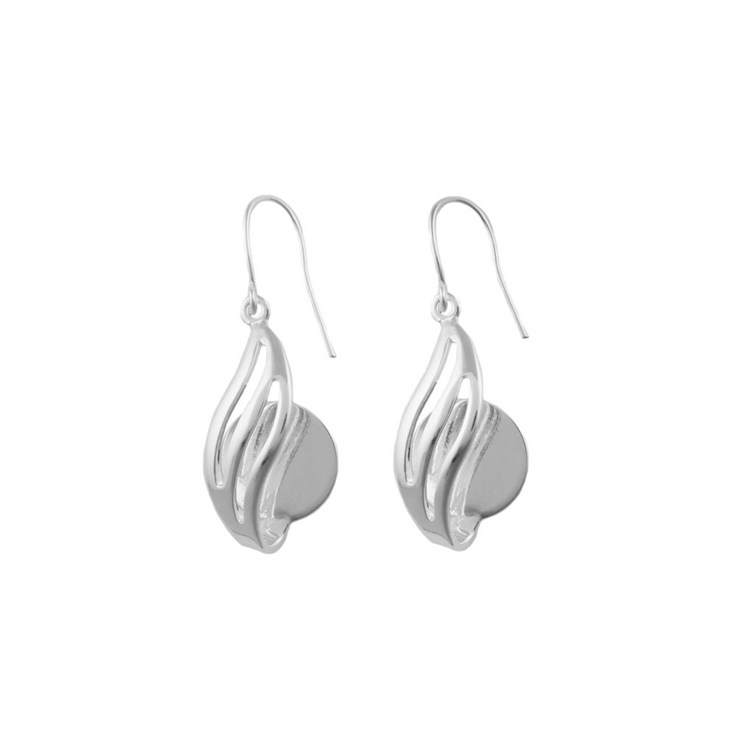 Wave Design Eardrop with 14mm Pad  for Cabochon Silver Plated