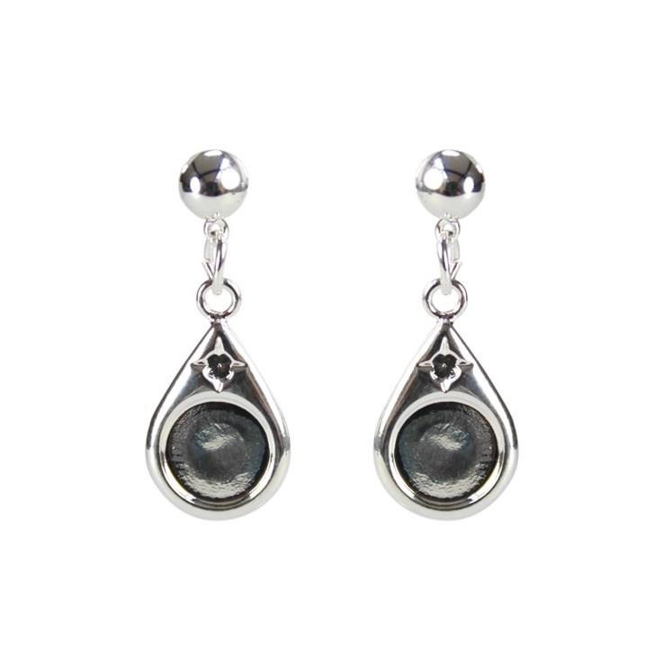 Earstud with Dangle Raindrop 8mm Cup for Cabochon without scrolls Silver Plated