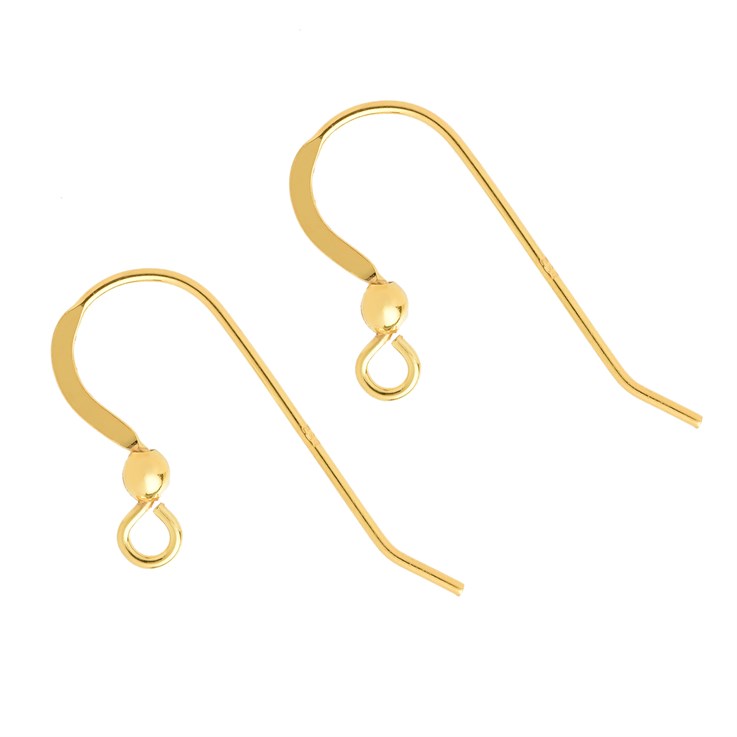 Fish Hook Earwire 24x17mm with Ball Short Tail Gold Plated Sterling Silver Vermeil