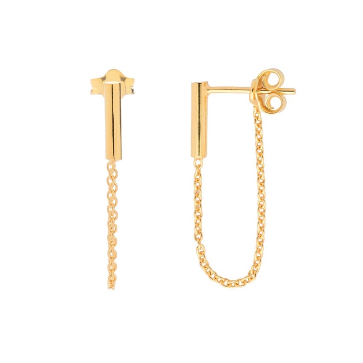 Bar & Chain Earstud Gold Plated Sterling Silver Vermeil