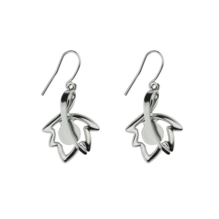 Maple Leaf Design Eardrops with 8mm approx Flat Pad Rhodium Plated