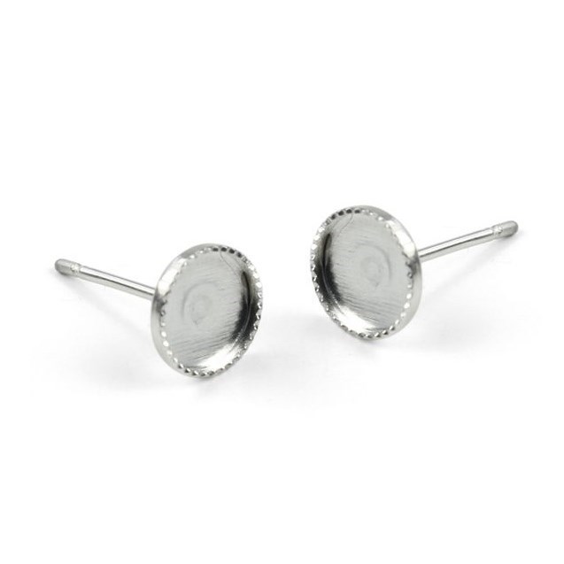 Earstud with Milled Edge 6mm Cup for Cabochon without scrolls Silver Plated