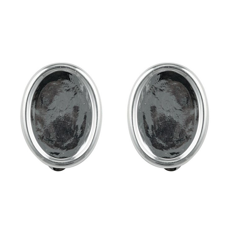 Earclip with 18x13mm Plain Smooth Border Cup for Cabochon Silver Plated