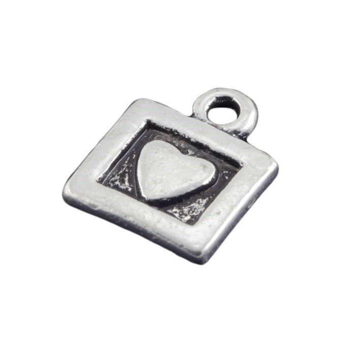 Square 9mm Charm with Heart Silver Plated