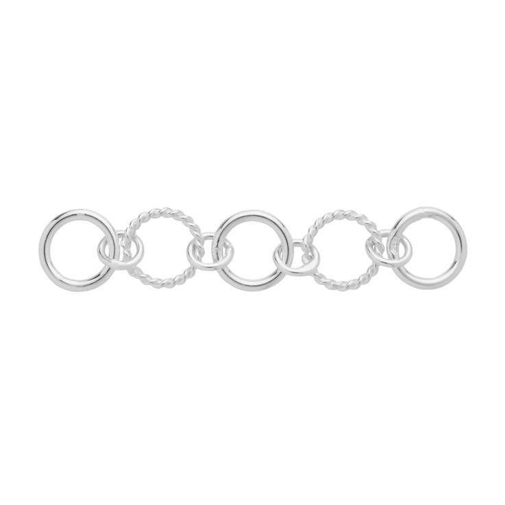 Five Ring 1.5" Extension Chain With 2 Twisted and 3 Plain 7mm Rings STS Sterling Silver (STS)