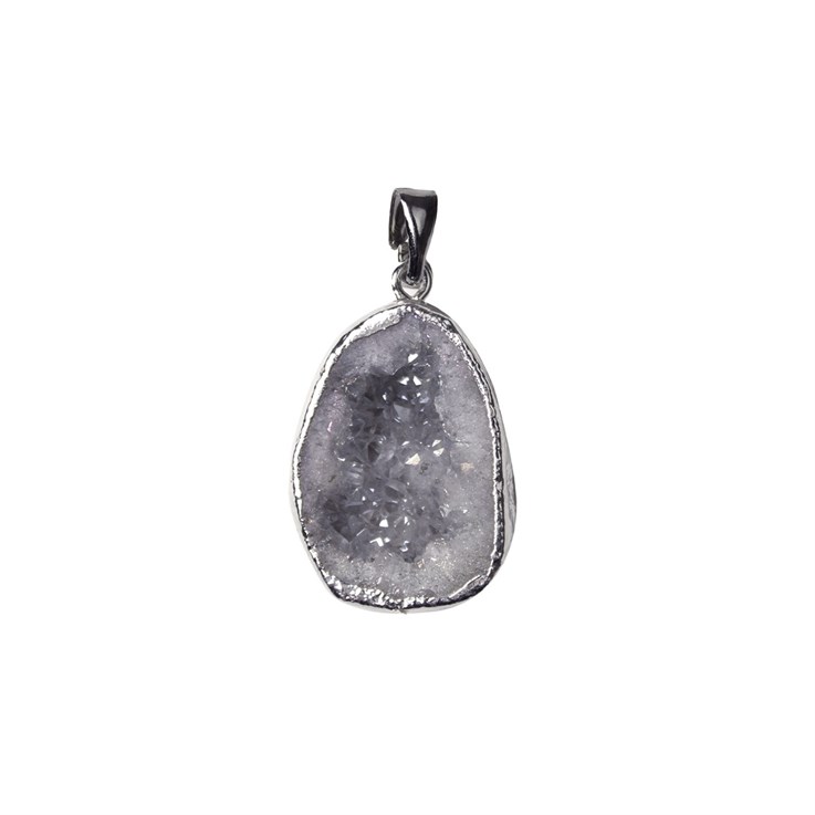 Druzy Geode Pendant/Dropper Electroplated White Approx 20x30mm Silver Plated
