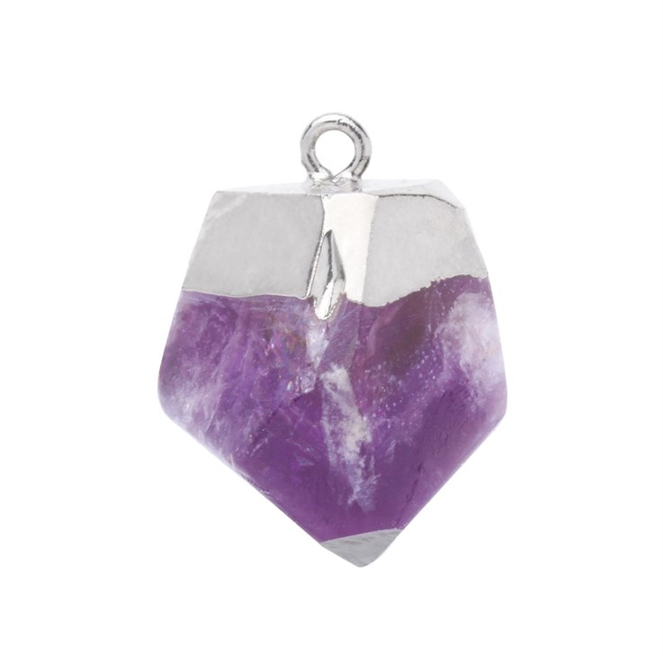 Amethyst Rough Point Pendant with Loop Approx 15x25mm Silver Plated