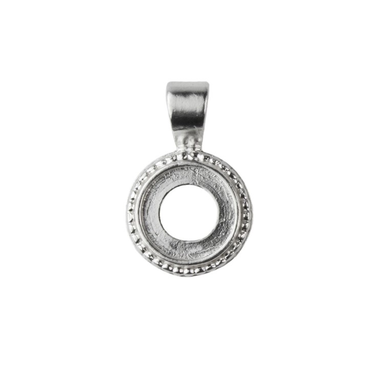 Round Pendant with Fancy Studded Edge Takes 9mm Cabochon Sterling Silver (STS)