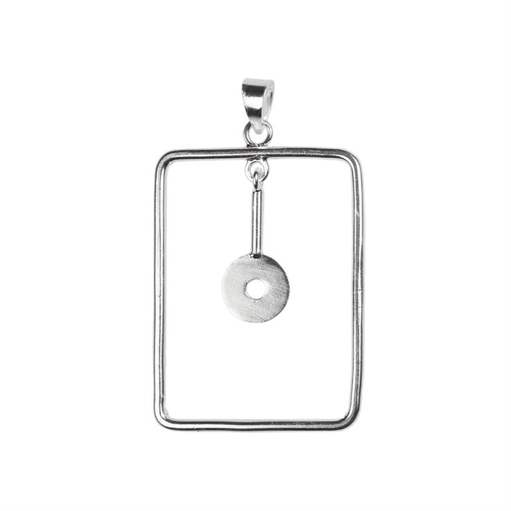 Rectangle Wire Loop Pendant 40x30mm with Dropper Bar & 10mm Flat Pad Sterling Silver (STS)