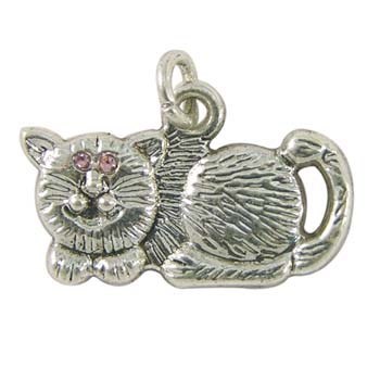 Cat Curled 18mm Charm Silver Plated