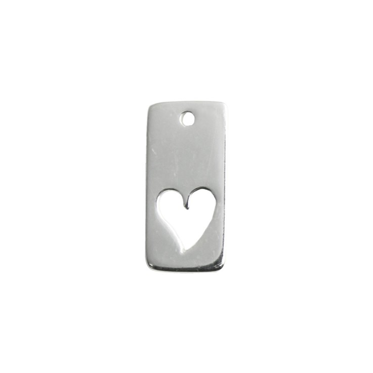 Vertical Bar Charm Tag with Cut Out Heart 15x7mm Sterling Silver