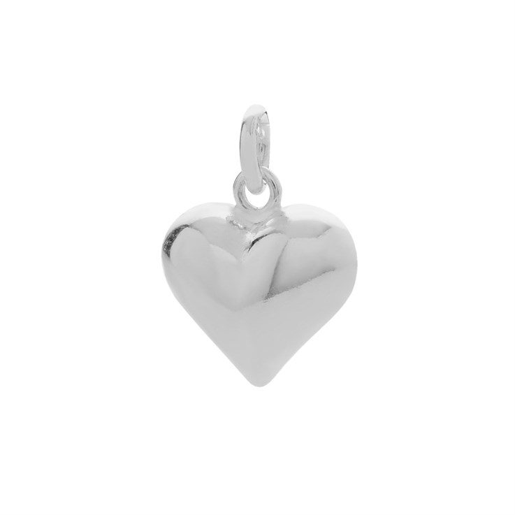Puffed Heart Charm Pendant w/Loop 11x12mm Sterling Silver (STS)