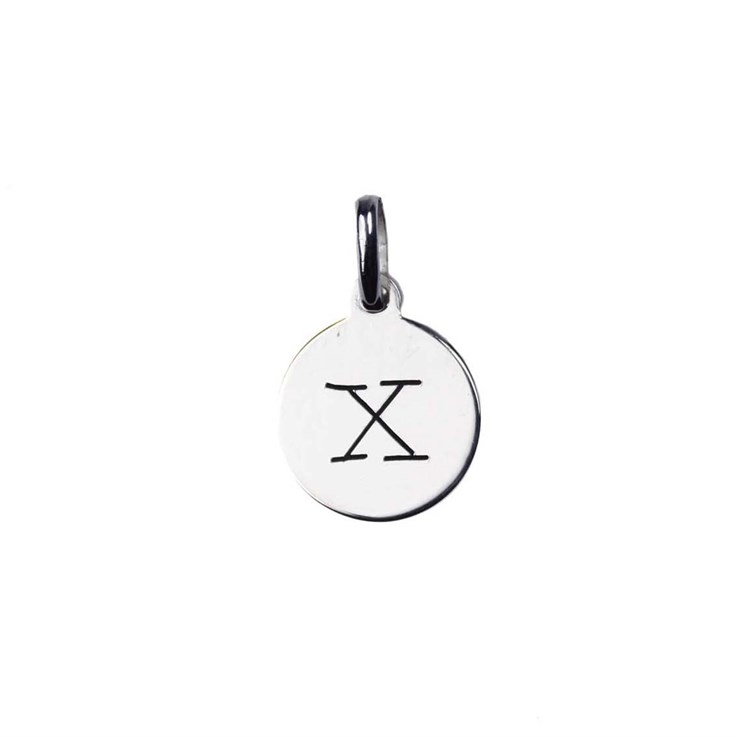12mm Disc Charm Pendant with Lowercase Initial x Sterling Silver (STS)