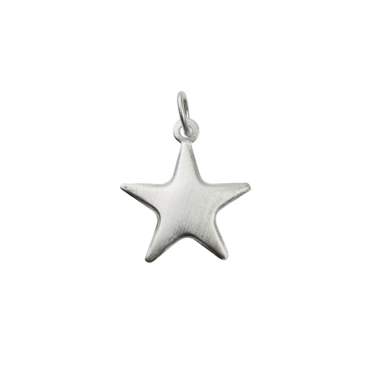 Frosted Star Charm Pendant 16mm  Sterling Silver (STS)