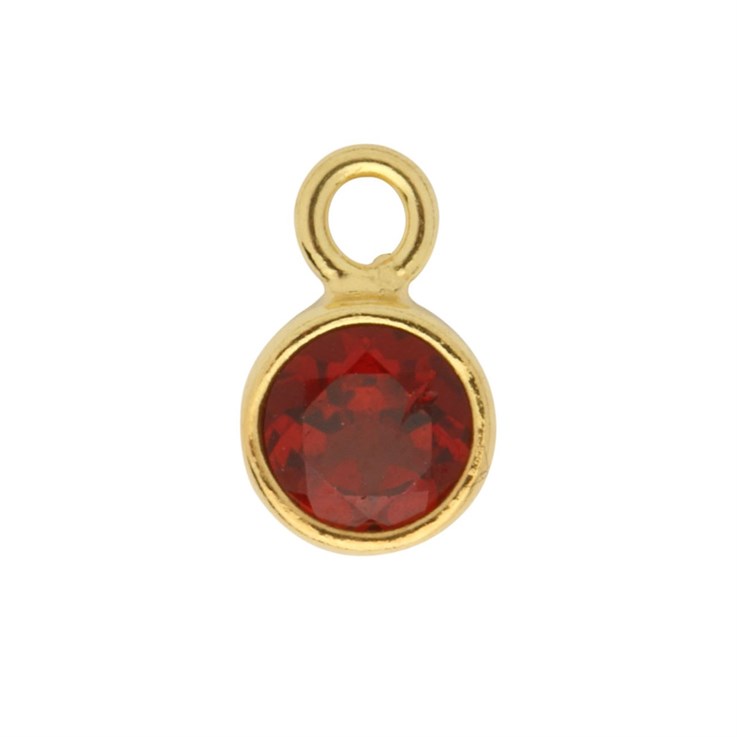 Garnet 4mm CZ Crystal in 5mm Gold Plated Sterling Silver Vermeil Charm - Birthstone January