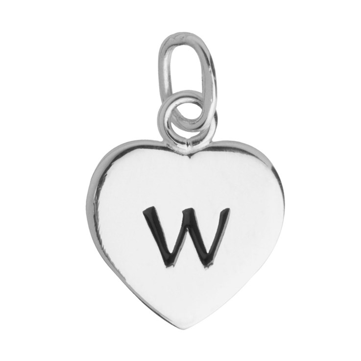 10mm Heart Initial w Charm Pendant Sterling Silver