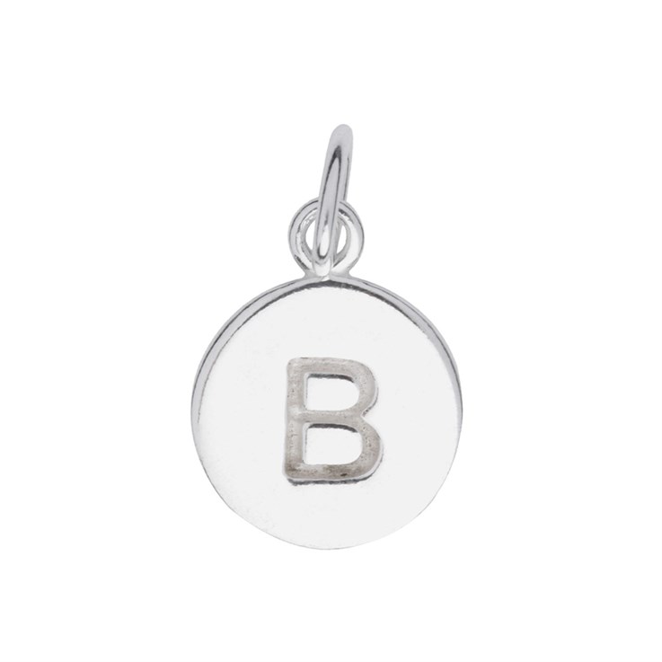 9mm Disc Initial B Charm Pendant Sterling Silver