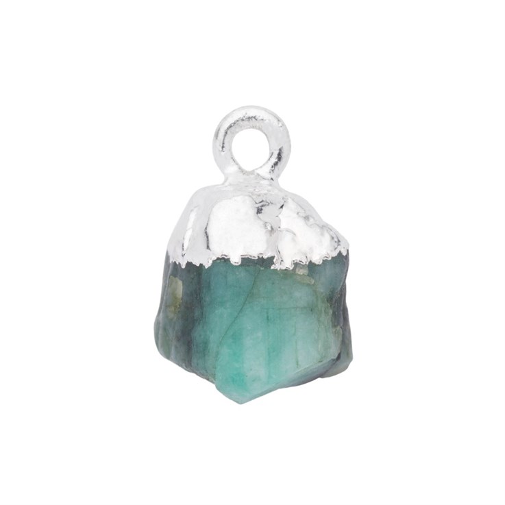 Emerald Raw Gemstone Pendant/Dropper 8-10mm Birthstone May Sterling Silver Electroplated