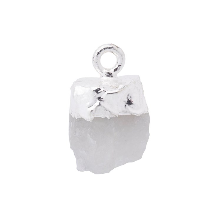 Moonstone Raw Gemstone Pendant/Dropper 8-10mm Birthstone June Sterling Silver Electroplated