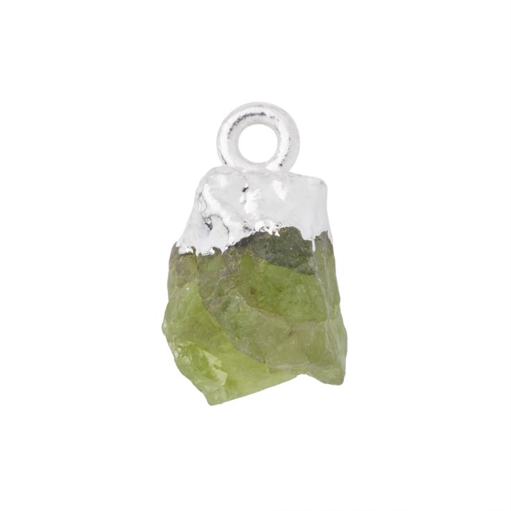 Peridot Raw Gemstone Pendant/Dropper 8-10mm Birthstone August Sterling Silver Electroplated