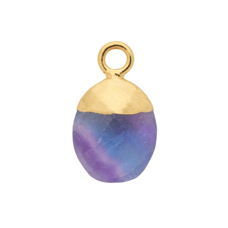 Fluorite Gemstone Oval Briolette Pendant/Dropper 8x10mm 18ct Gold Electroplated