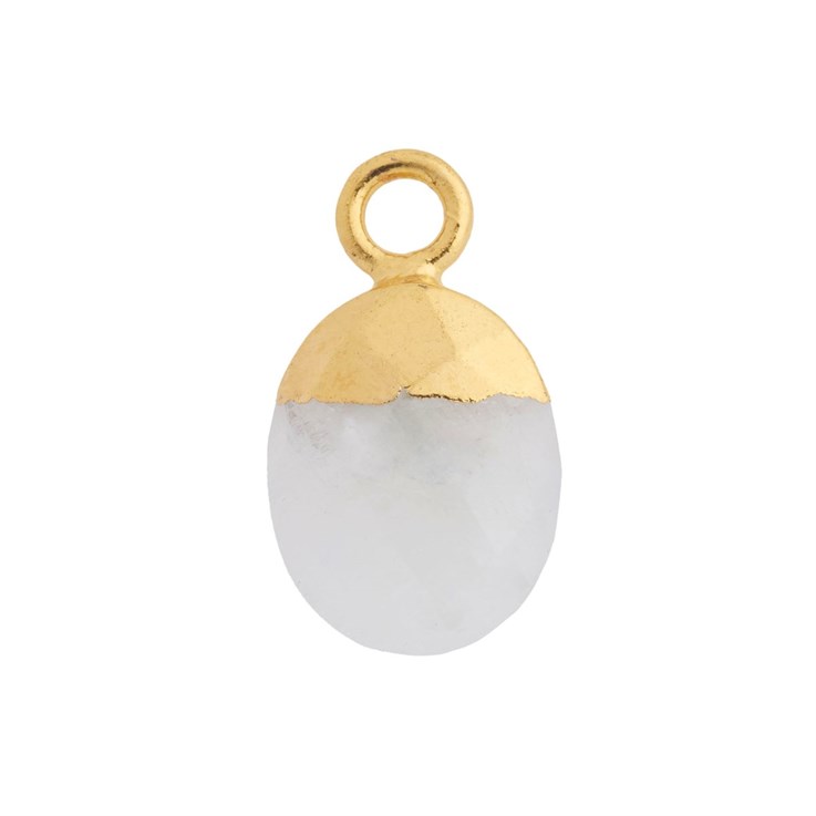 Rainbow Moonstone Gemstone Oval Briolette Pendant/Dropper 8x10mm 18ct Gold Electroplated