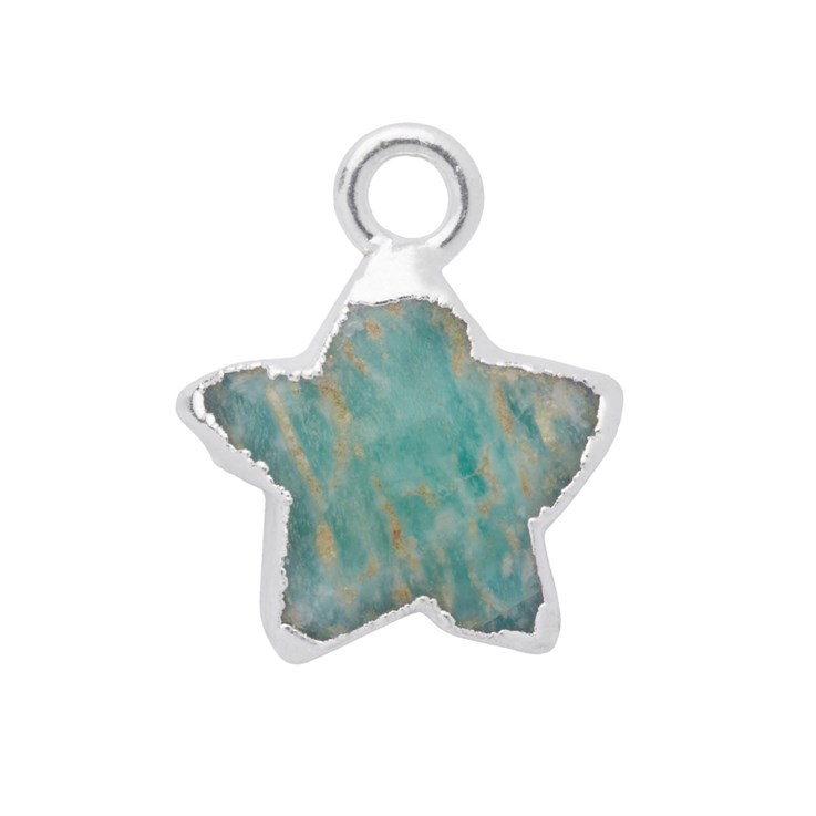 Amazonite Gemstone Faceted Star Shape 10mm Pendant/Dropper Sterling Silver Electroplated