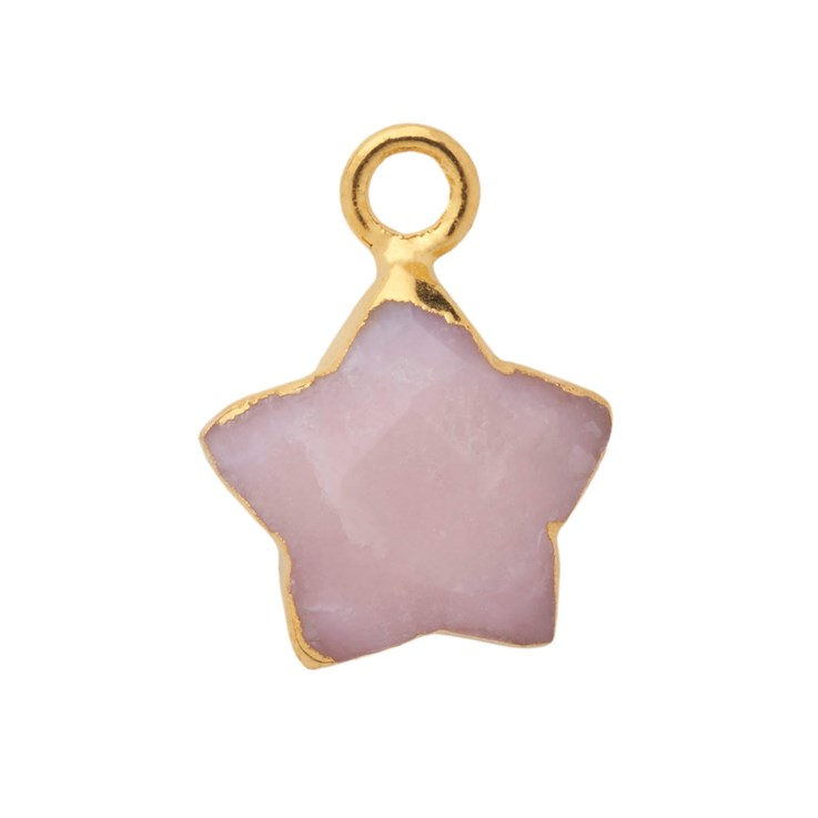 Pink Opal Gemstone Faceted Star Shape 10mm Pendant/Dropper18ct Gold Electroplated