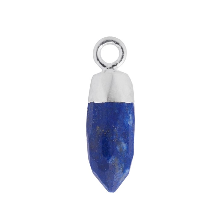 Lapis Lazuli Gemstone Point 13x5mm Pendant/Dropper Sterling Silver Electroplated