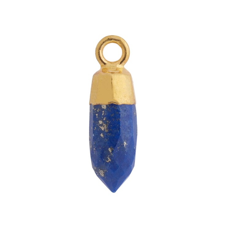 Lapis Lazuli Gemstone Point 13x5mm Pendant/Dropper 18ct Gold Electroplated