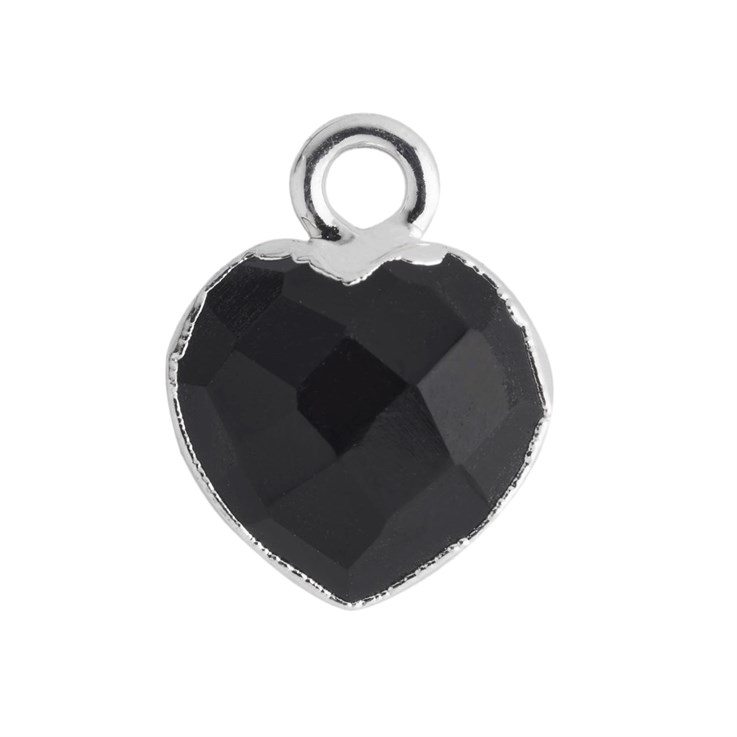 Black Onyx Gemstone Heart Shape 10mm Pendant Sterling Silver Electroplated