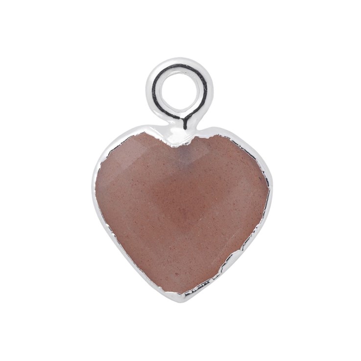 Chocolate Moonstone Gemstone Heart Shape 10mm Pendant Sterling Silver Electroplated