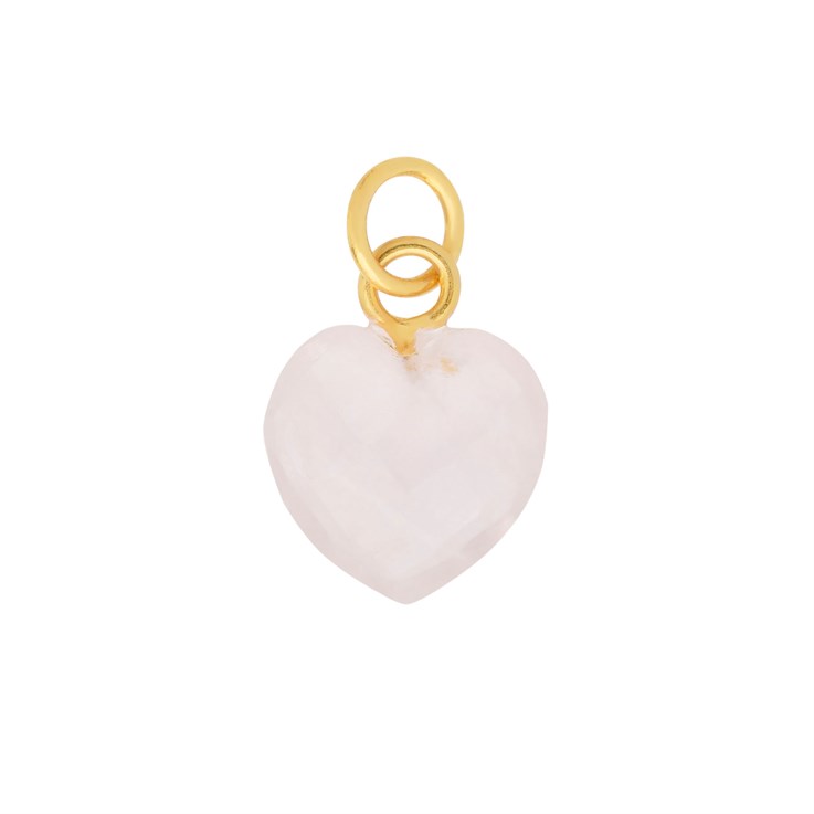 Facet Rose Quartz Heart Shape 10mm Pendant Gold Plated Vermeil Sterling Silver