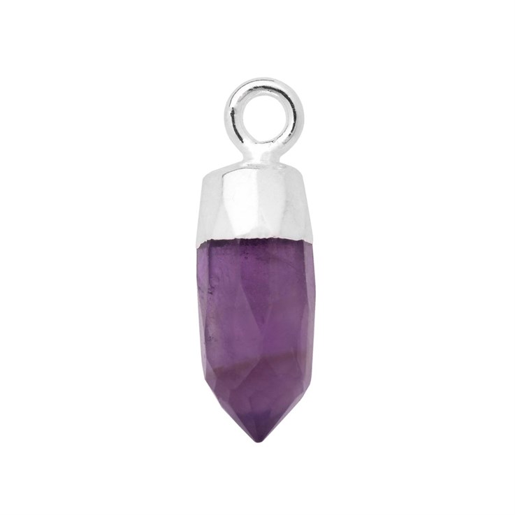 Amethyst Gemstone Point 13x5mm Pendant/Dropper Sterling Silver Electroplated