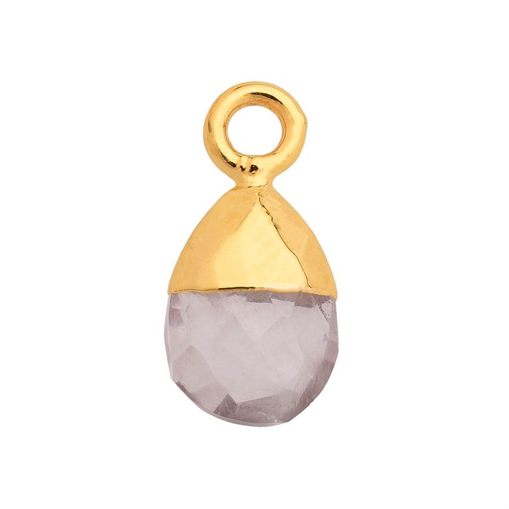 Rose Quartz Gemstone Faceted Tiny Teardrop 9x6mm Pendant/Dropper 18ct Gold Electroplated