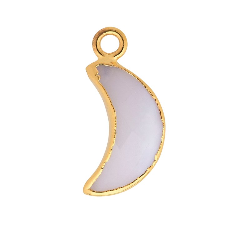 White Agate Gemstone Faceted Crescent Moon 15x6mm Pendant/Dropper 18ct Gold Electroplated