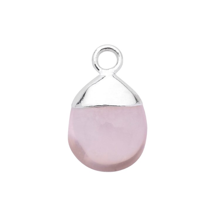 Rose Quartz Gemstone Smooth Tumble Pendant/Dropper 8x10mm Sterling Silver Electroplated