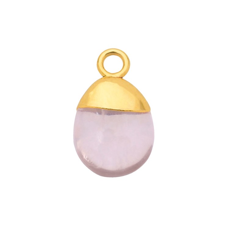 Rose Quartz Gemstone Smooth Tumble Pendant/Dropper 8x10mm 18ct Gold Electroplated