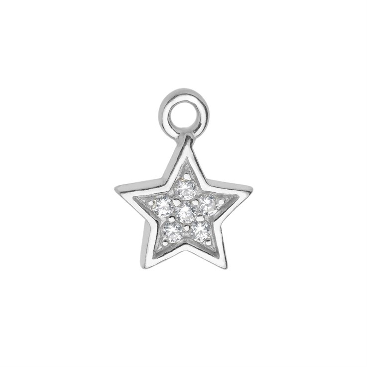 Star with CZ Charm 10x8mm Sterling Silver