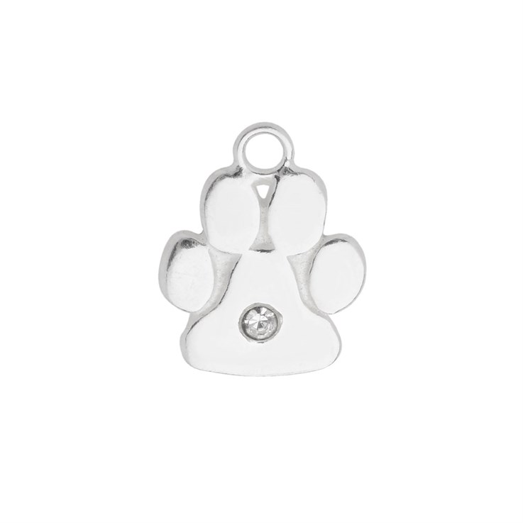Paw with CZ Charm Appx 11x9mm Sterling Silver