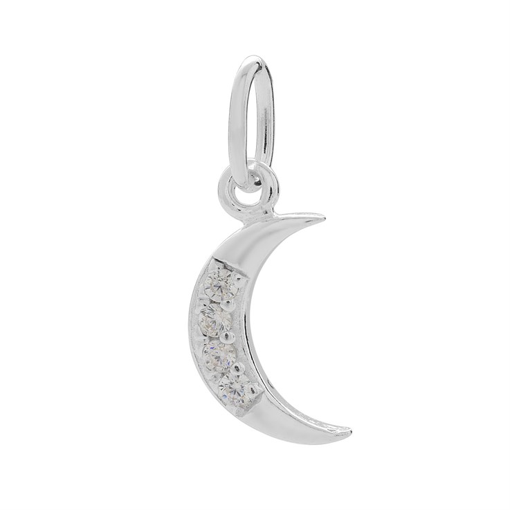 Crescent Moon with CZ Charm Appx 13mm Sterling Silver STS