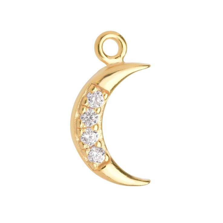 Crescent Moon with CZ Charm Appx 13mm Gold Plated Sterling Silver Vermeil