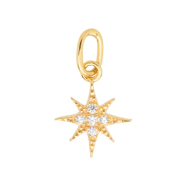 Celestial Star with CZ Charm Appx 10mm Gold Plated Sterling Silver Vermeil